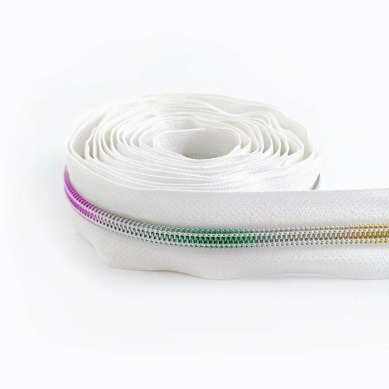 1/2/3/4/5M Meetee 5# Nylon Zipper Tapes Decor Rainbow Teeth Zips for Pocket Handbag DIY Coat Zip Repair Kit Sewing Accessories
