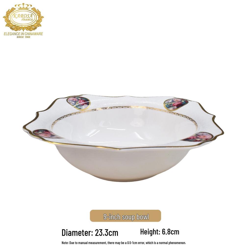 Karosa Light Luxury Bone China Gold Flower Design Tableware Set for Breakfast & Afternoon Tea.