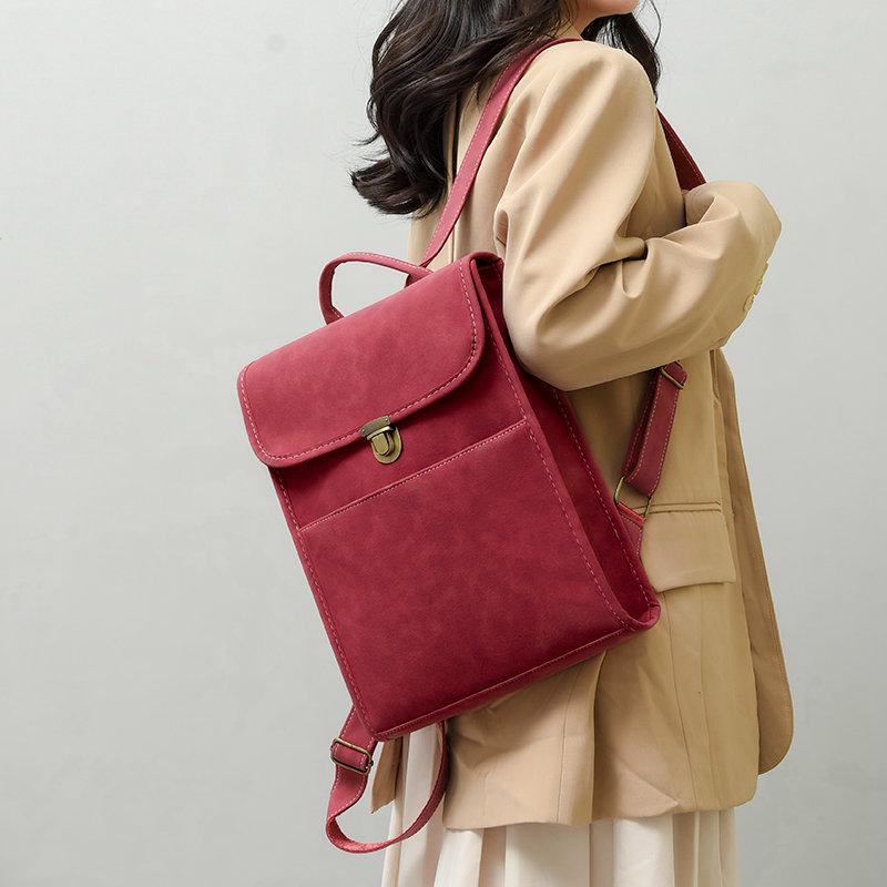 

Commuting Women Backpack Matte Leather Female Shoulder Bag vintage Student Schoolbags Travel Daypack girls book Computer Bag 33x26x8cm красный