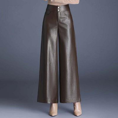 High Quality Women PU Leather Wed Leg Pants  Autumn Winter Fashion Warm Long Leather Pants Elegant Leather Trousers