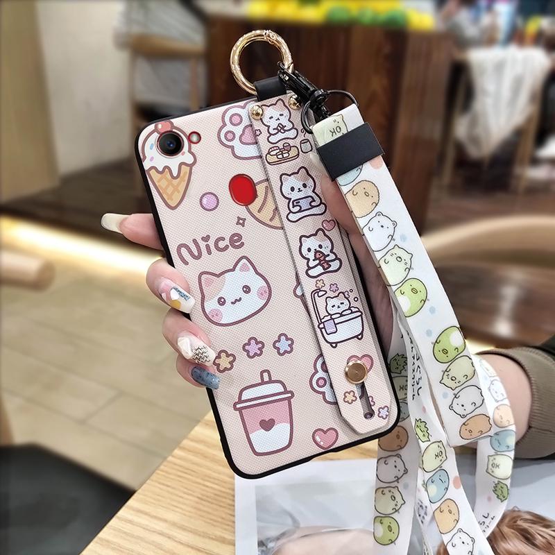 Kickstand Anti-knock Phone Case For OPPO F7 Ring Protective Wrist Strap Phone Holder Wristband Dirt-resistant Durable