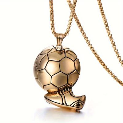 Football & Shoes Design Stainless Steel Chain Necklace, Retro Creative Street Style Cool Necklace For Boys
