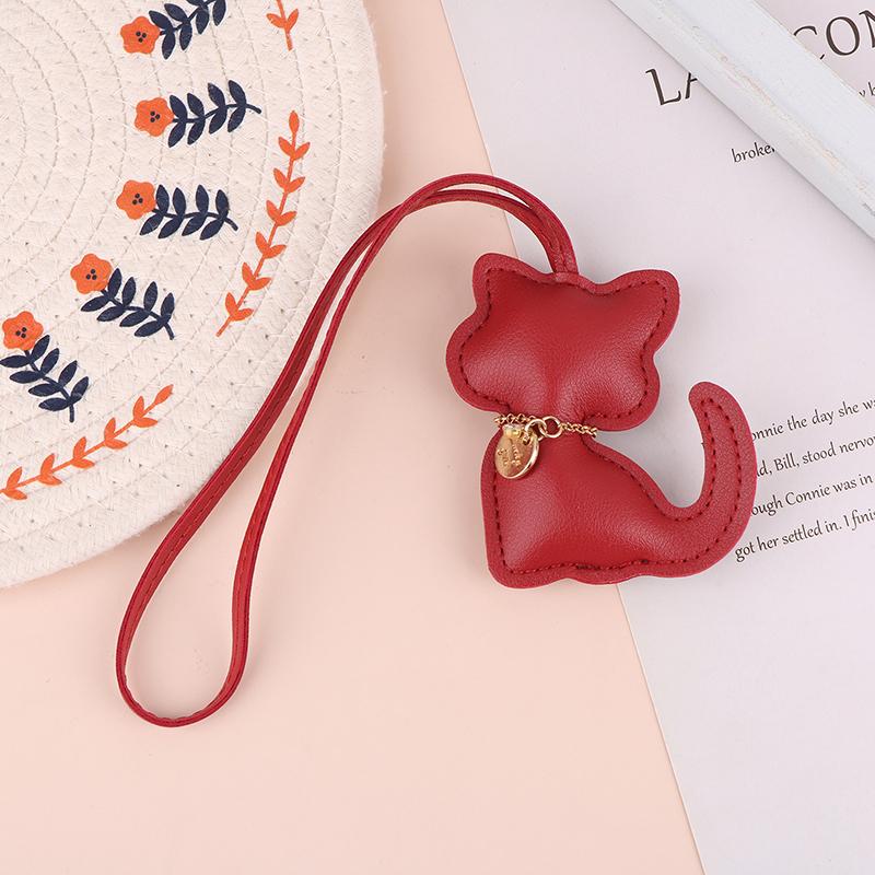 Pu Leather Cat Pendant Keychain Cute Animal Keyring Women Bag Charm Handbag Hanging Decoration For Girl Gifts