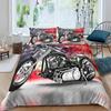 Letto con motivo a motocicletta con stampa 3D, set da tre pezzi di cuscini, letto matrimoniale grande, biancheria da letto per la casa