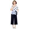 Summer Chinese Style Two-Piece Set: Short Sleeve Top & Wide Leg Pants for Middle-Aged Women