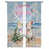 Jul Vinter Strand Snögubbe Gardiner För Vardagsrum Sovrum Heminredning Fönster Voile Tyllgardin Draperier