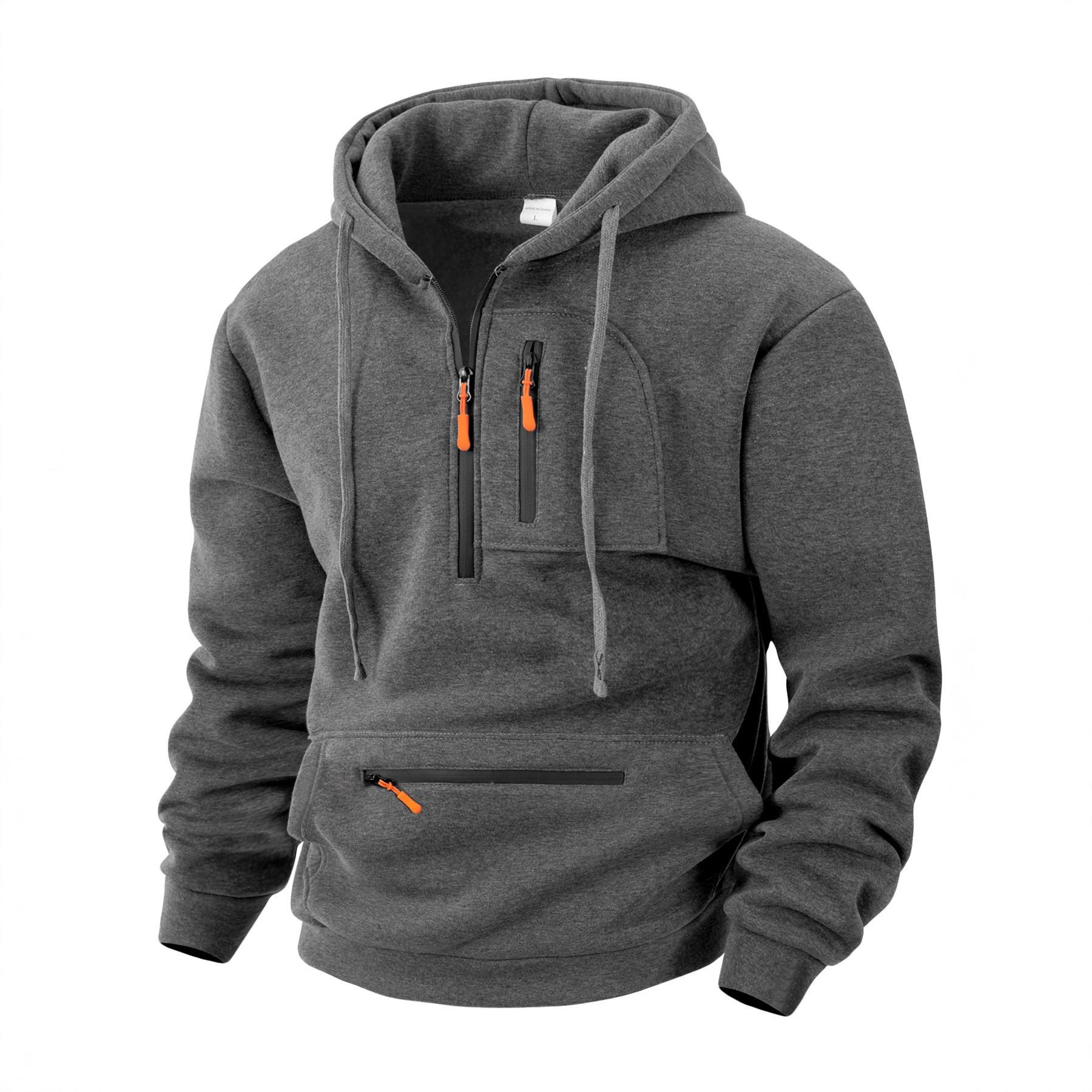 2025 Plus Size Men s Zipper Hoodie - European Spring/Autumn Sport Casual Jacket XXL темно-серого