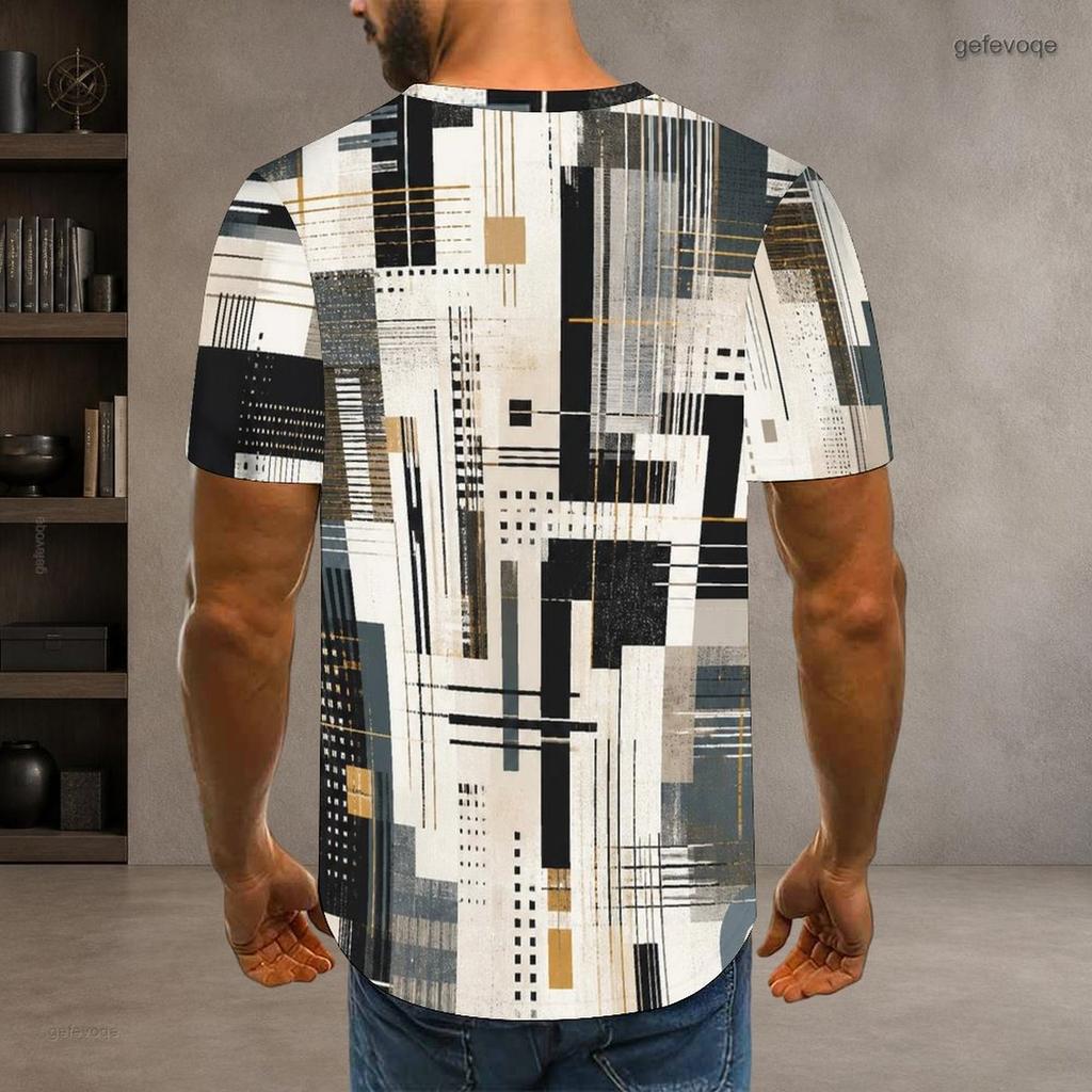 Men Plus Size Geometric Printed Round Neck Short Sleeve T Shirt