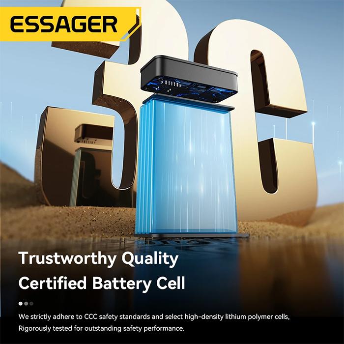 Essager 65W Power Bank 20000mAh PD Fast Charging Portable Battery Charger 3 Output Ports for iPhone 15 14 Pro Notebook Tablet