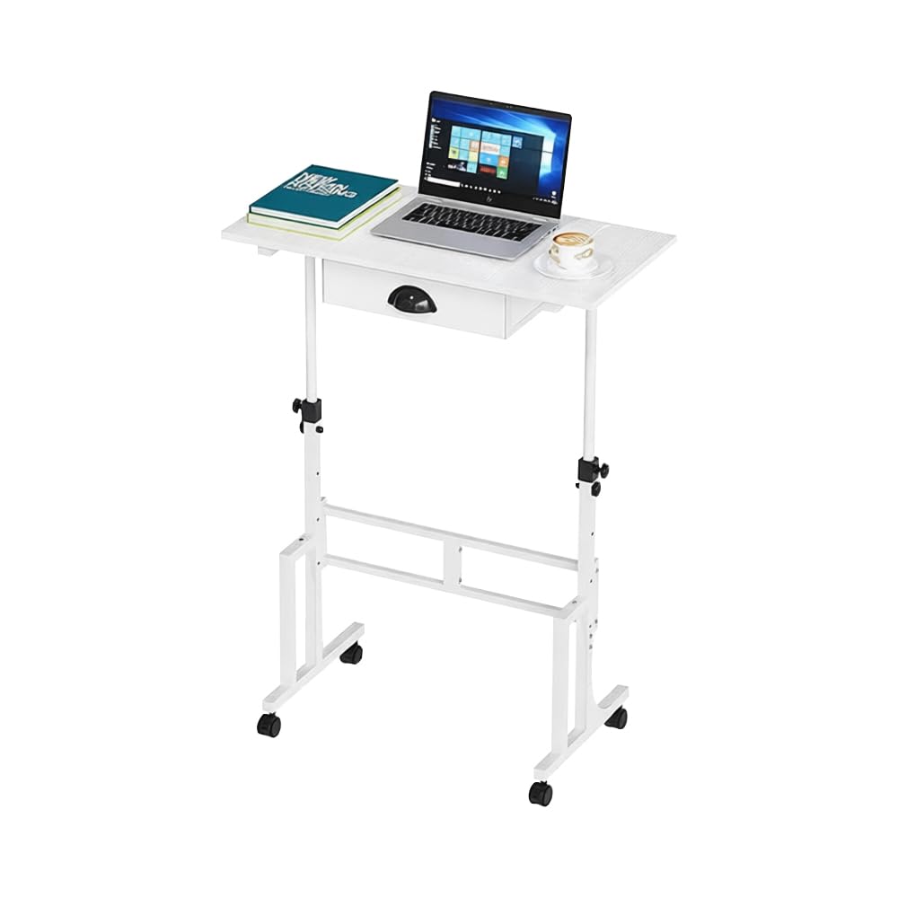 desk with height laptop standing mobile desk with locking ideal for working from and office Height-adjustable casters, 4-level adjustment, drawer,