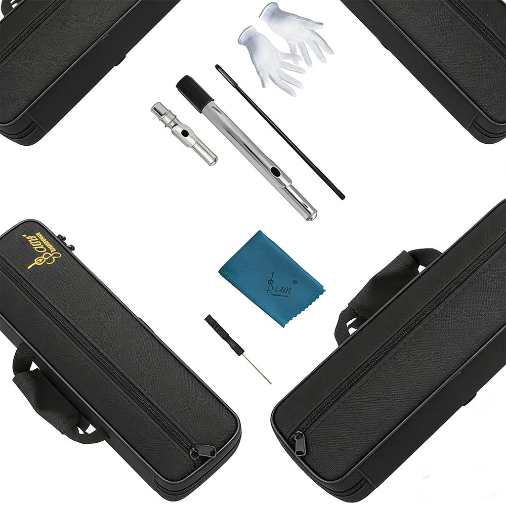 SLADE 16-Hole Closed Flute Nickel-Plated Transverse Flute | Dual Head Joints Set for Children's Concert & Practice Pro Flute