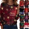 Women's Christmas Print Neck Long Sleeve Pullover Top for Holiday