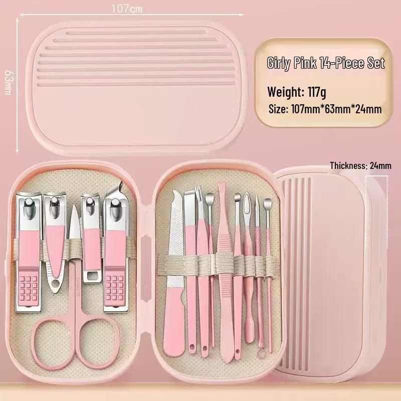 14-Piece Portable Nail Care Kit for Men & Women - Includes Clippers, Ear Pick, and Manicure Tools.