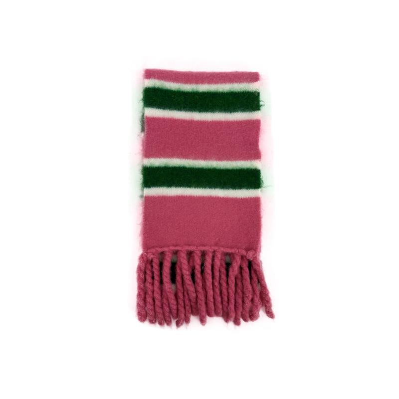 Niche Style Handmade Tassel Knitted Striped Wool Blend Scarf for Women Warm Wool Small Scarf
