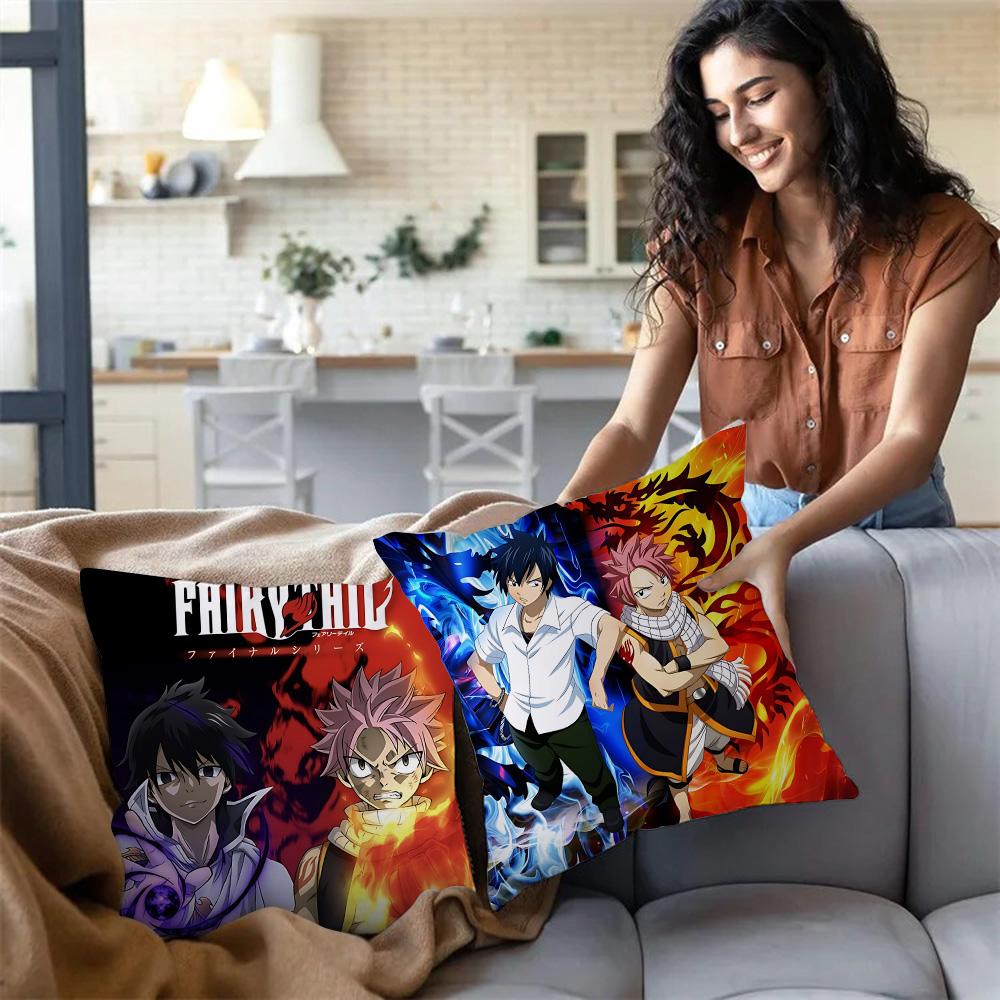 Classic Comics Anime Fairy Tail Pillow Covers Cartoon Sofa Decorative Home Double-Sided Printing Short Plush Cute Cushion Cover