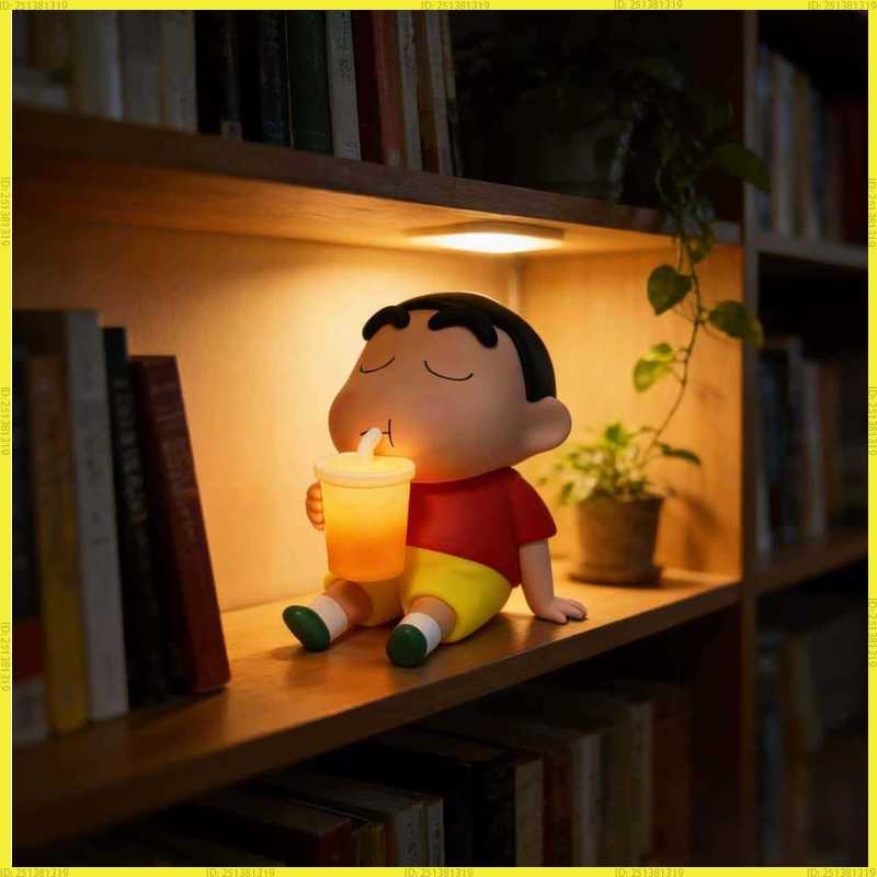 Crayon Shin Chan Night Light Tap Control Holding Soda Cup Vinyl Figure With Shiro Dog Cartoon Anime Desktop Decor For Anime Fans