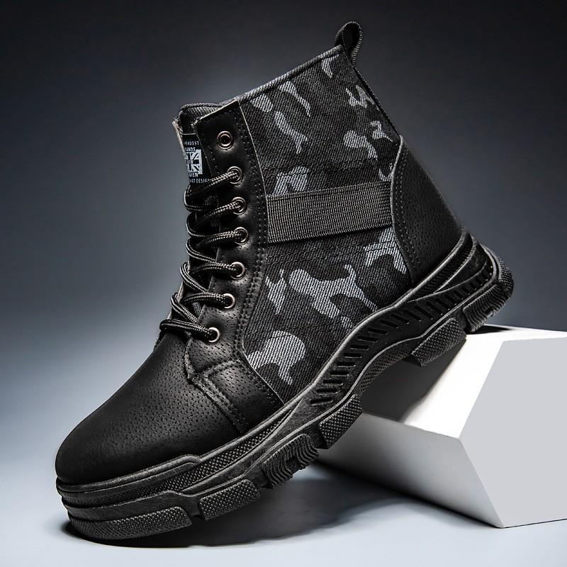 Camouflage Canvas Martin Boots Men's High-top Autumn and Winter Tooling Rhubarb Boots Medium-top Men's Shoes Western Cowboy Boots
