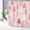 Christmas Shower Curtain for Bathroom,Xmas Pine Tree Forest and White Snowflake on Pink Shower Curtain with Hooks WinterBathroom