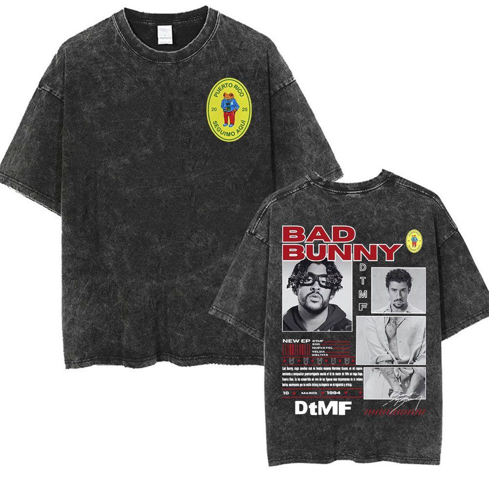Wholesale Rap Bad Bunny DTMF World Tour Oversized Tshirt for Men Luxurious Fashionable Retro Washed Hiphop Pure Cotton Tshirt
