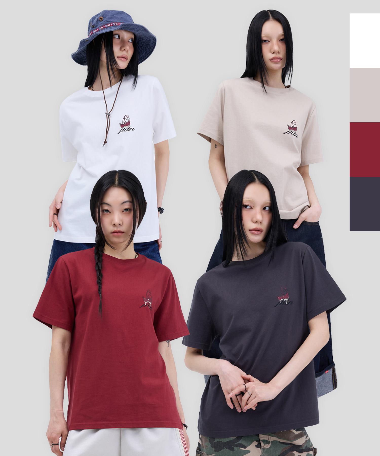 Fortena [2Pack] Cherry Graphic Short Sleeve T-Shirt-4Color Charcoal