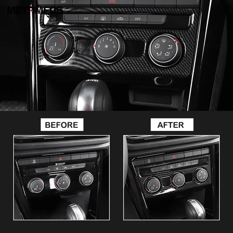 For Volkswagen VW T-Roc TROC 2018-  Carbon Fiber Air Condition Adjustment Switch Panel Cover Trim Interior Accessories