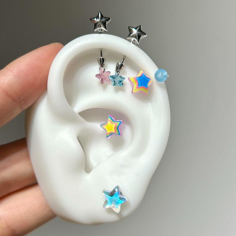 1 Pcs Colorful Star Annular Ear Bone Nail Stainless Steel Cute Love Heart Cross Earrings for Women Body Puncture Accessories