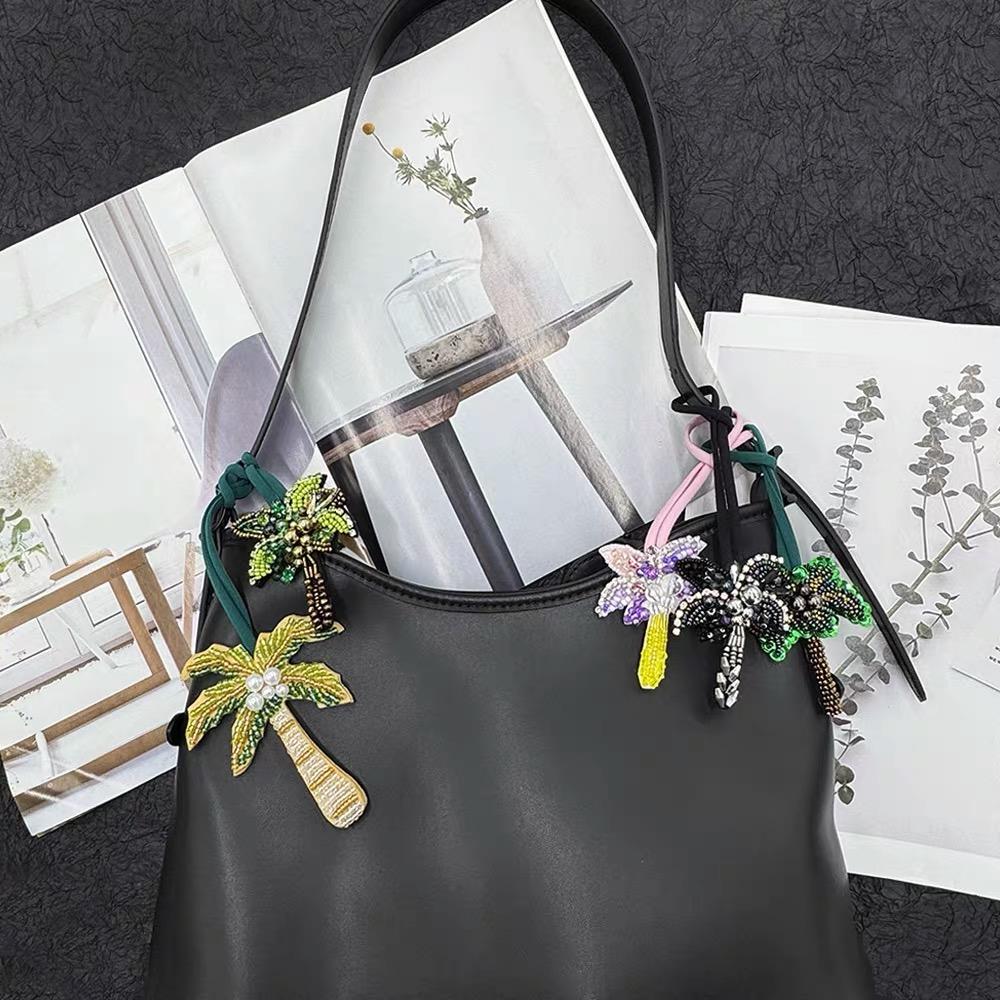 DIY Felt Patch Brooch Pearls Tassels Handmade Rhinestone Beaded Coconut Tree Crystal Bag Lanyard Patch Beading Applique Patch