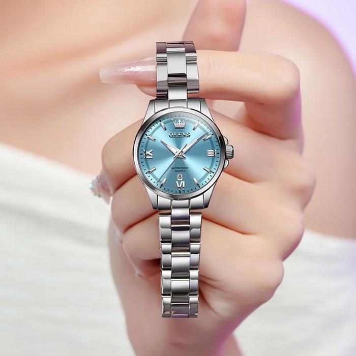 OLEVS Women's Watch Quartz Stainless Steel Band Classic Dial Luminous 30m Waterproof Business Watch Blue-3688