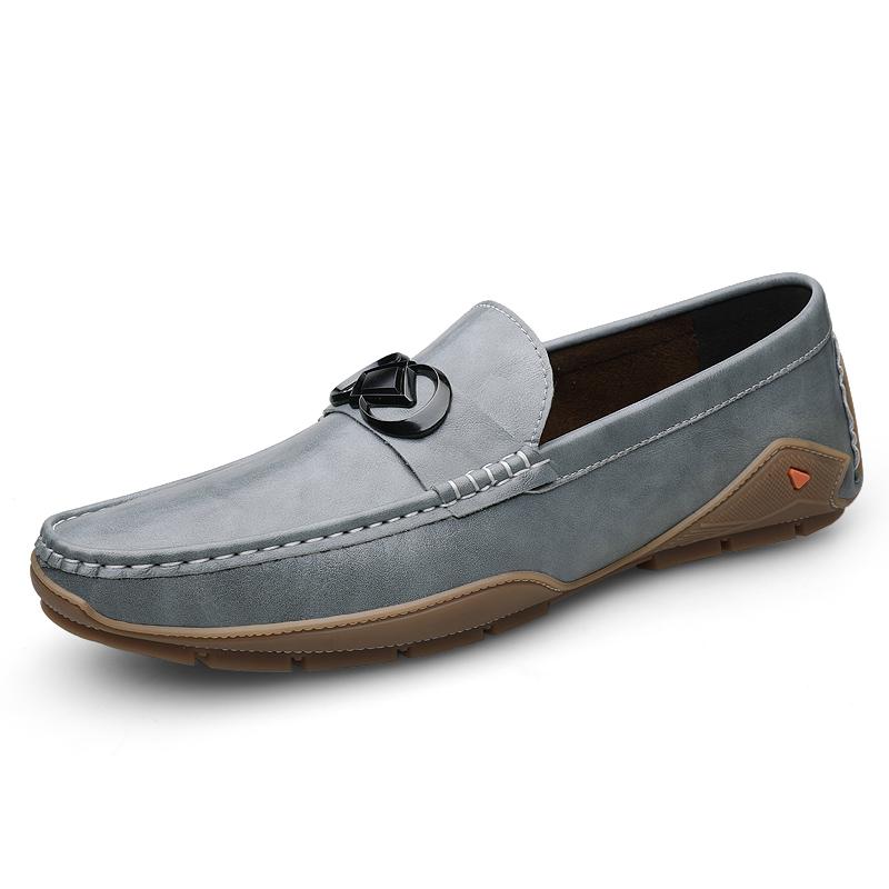 Metal Buckle Loafers Genuine Leather Men's Slip On Flats Comfortable Man Casual Shoes Business Male Driving Footwear Moccasins