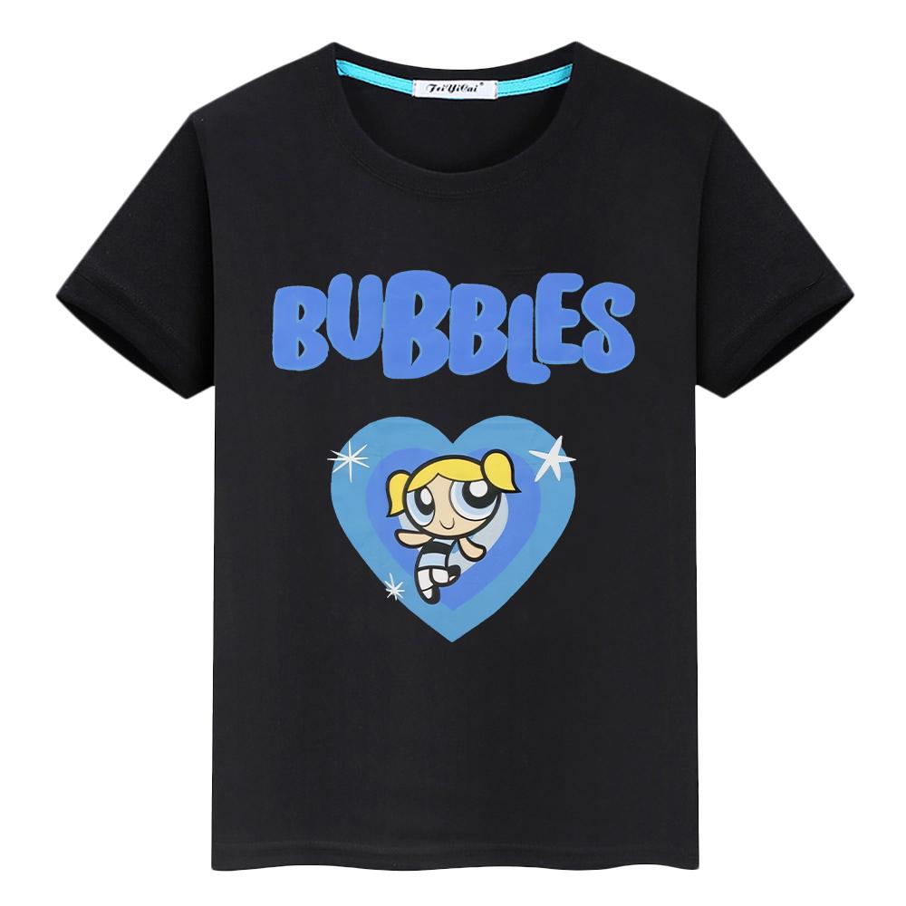 

Powerpuff Girls Print Tee 100% Cotton T Shirt for Kids Boy Kawaii Tops Pride Tshirt Anime Short Y2k One Piece Girl Clothes 100 чёрный