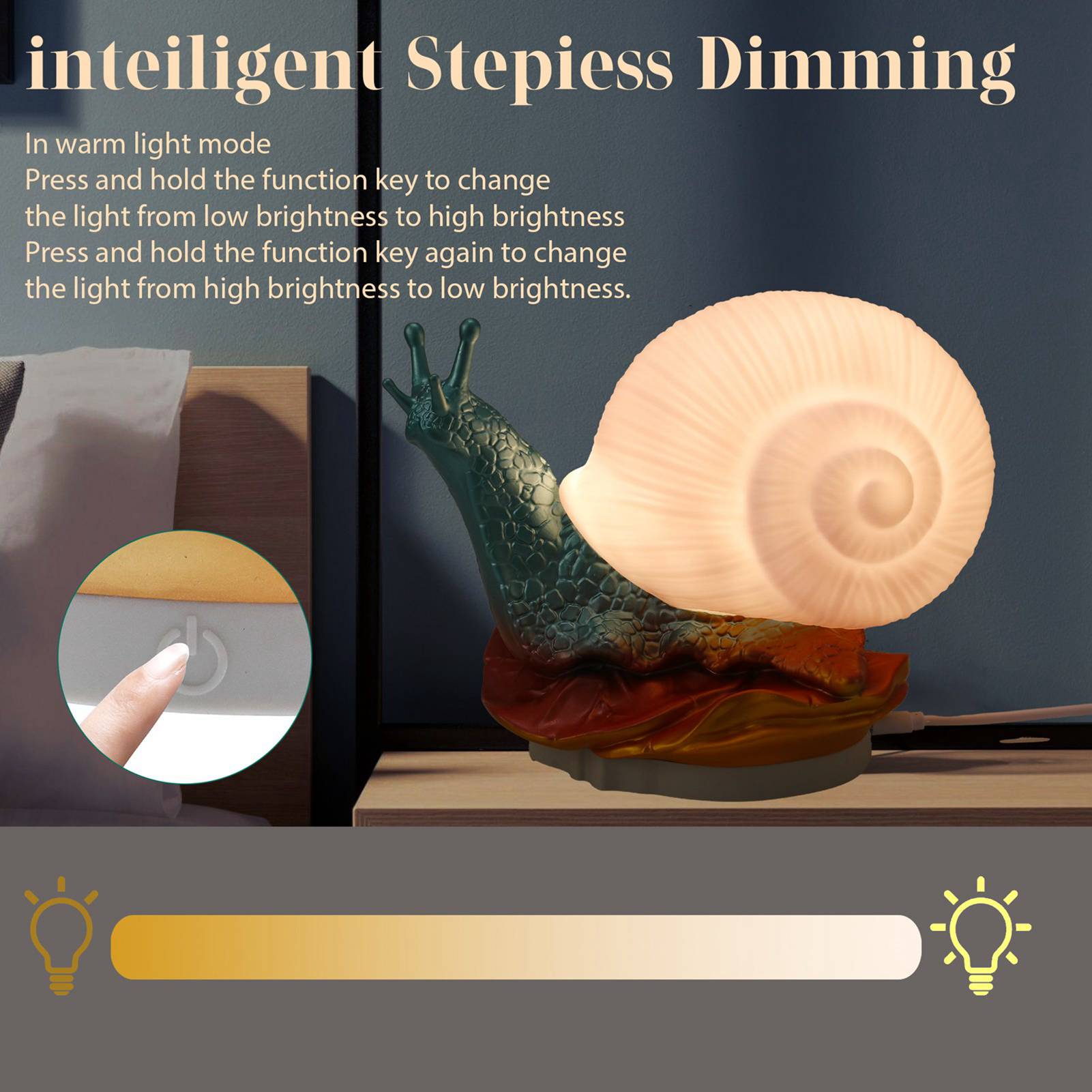 

Snail Night Light LED Table Lamp Cute Snail Desk Light USB Powered Touch Control Dimmable Warm White Light & Colorful Snail Light разноцветный