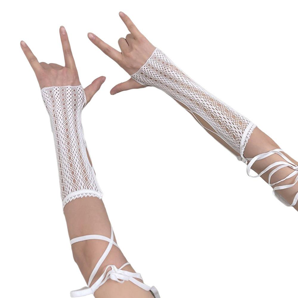 

Y2k Панк Кружевные Рукава на Руки Защита от Солнца Накидка с Перекрестными Ремнями Одежда Украсить Аксессуары белый