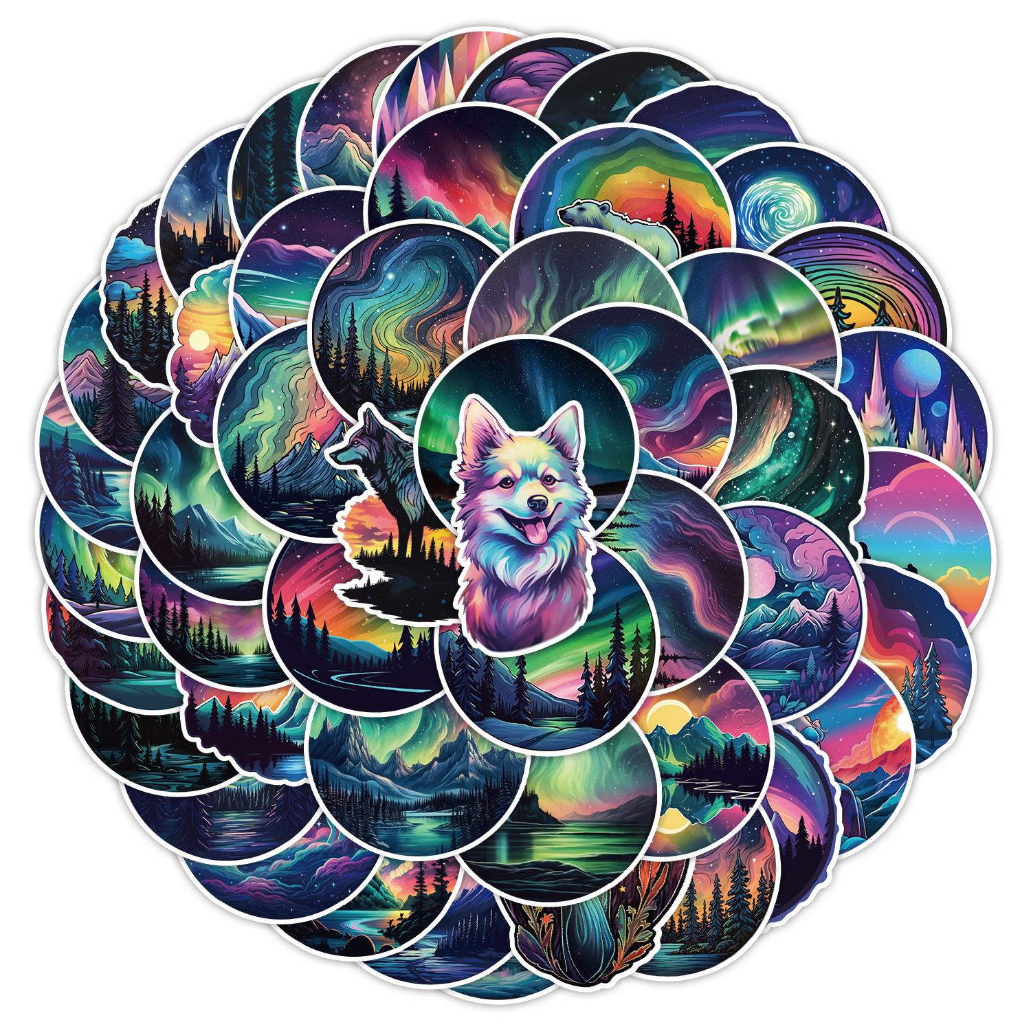 

50 штук наклеек-граффити «Северное сияние», наклейки для украшения школьного рюкзака, стакана для воды, компьютера, водонепроницаемые креативные наклейки для блокнота