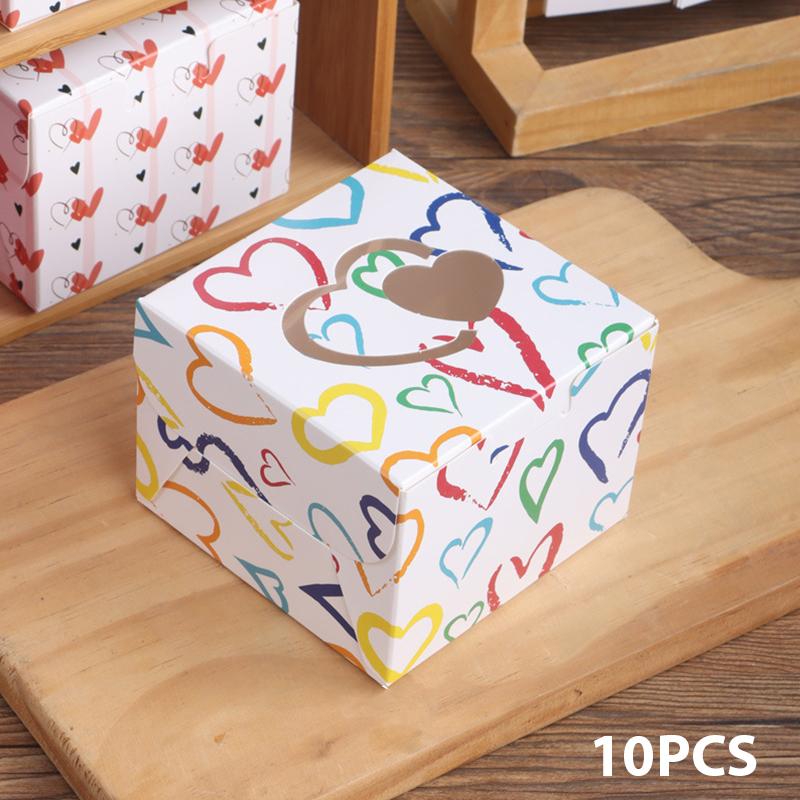 10PC Valentines Day Heart Hollow Gift Package Boxs Colorful Heart Printed Boxes Square