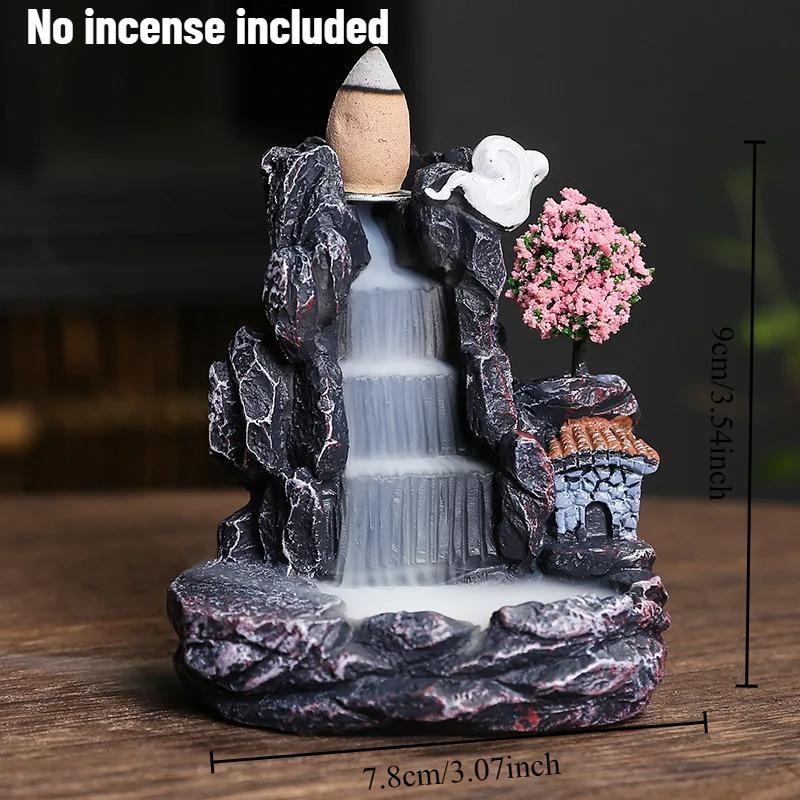 

Mountain River Backflow Incense Burner Waterfall Incense Holder with Bridge & Pagoda Decor for Yoga Studio Home Aromatherapy