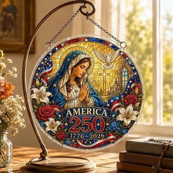 Acrylic Jigsaw Puzzle Suncatcher, US 250th Anniversary DIY Sun Catcher Kit, Stained Glass Style Patriotic Window Hanging Ornament for Independence Day