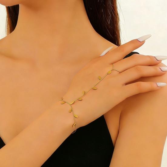 Jewelry Set French Style Leaf Design Adjustable Length Stainless Steel Necklace Mitt Bracelet Forest Theme Jewelry Accessories