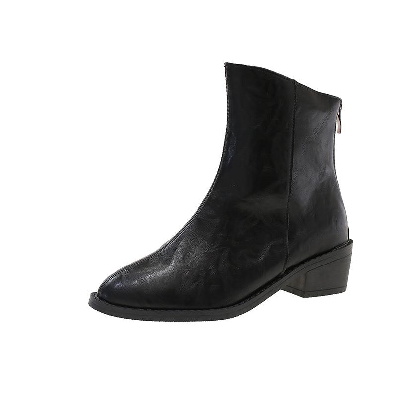 Maillard Brown Square Head Short Boots Women's Autumn and Winter New French Retro Thin V-mouth Ankle Thick Heel Thin Boots