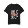 White T Shirt with Hand Gesture and Are You Ok Text Graphic for Casual Wear