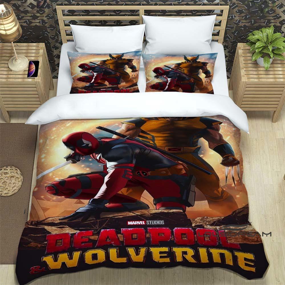3D printed cartoon Deadpool duvet cover and pillowcase bedding set, suitable for boys and girls' bedroom decoration, children's