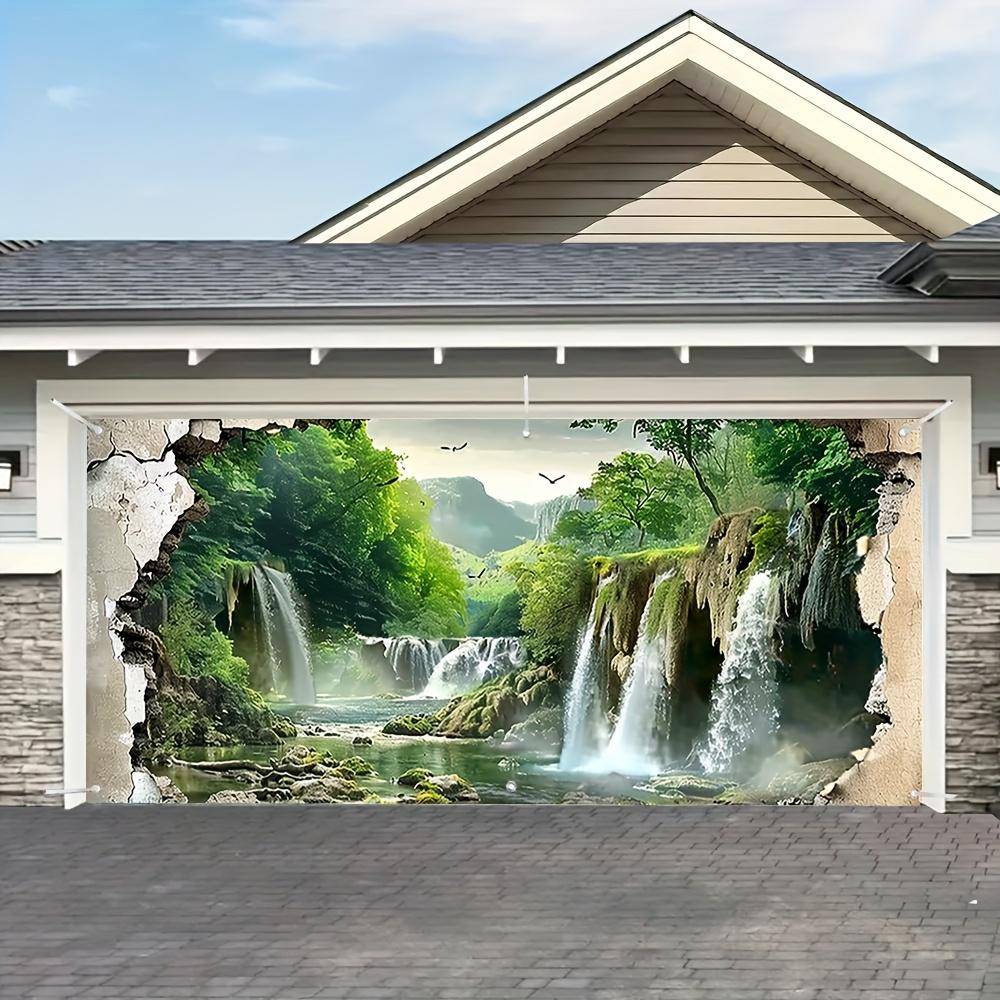 Single 2D Planar Forest Waterfall Garage Door Banner - Vibrant Outdoor Decoration Polyester Material Outdoor Decoration