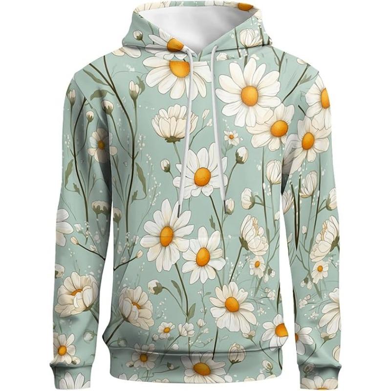 

Hoodie with Long Sleeves, 3D Printed White Daisy Pattern Sweatshirt with Pockets Sportswear 4XL