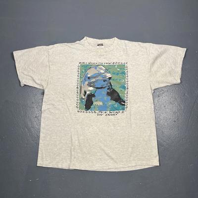 Vintage 90s Bottle Nosed Dolphin Sea World Tshirt Grey 2XL THRASHED VTG Animals