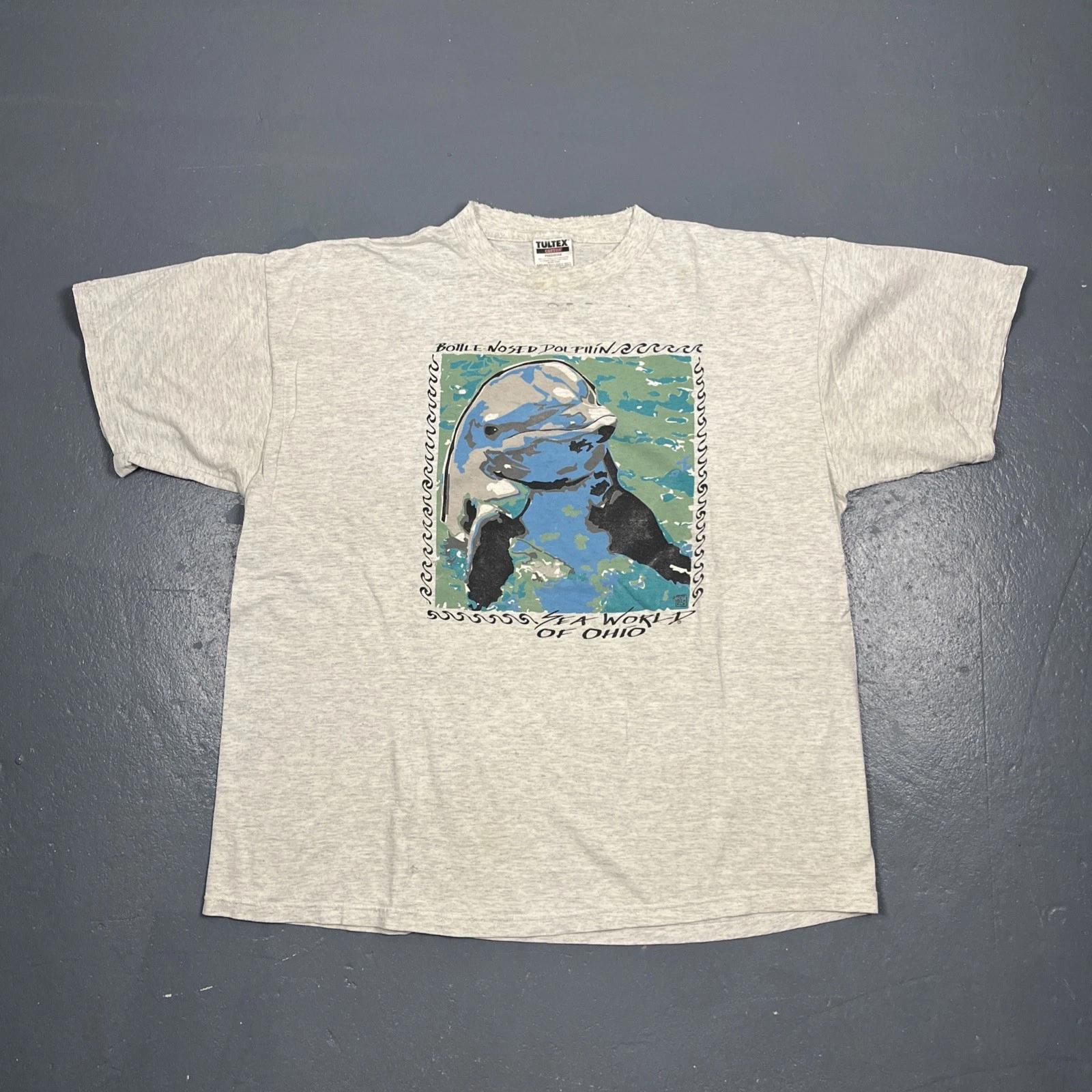 

Vintage 90s Bottle Nosed Dolphin Sea World Tshirt Grey 2XL THRASHED VTG Animals 3XL