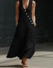Spring and Summer European and American Lazy Style V-neck Breasted Sleeveless Vest Anti-cotton and Linen Casual Dress