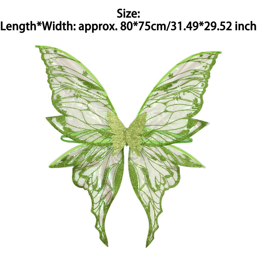 Glittery Butterfly Wings Costume Props - Elastic Strap Gold Stamp Decorated for Themed Party & Photography
