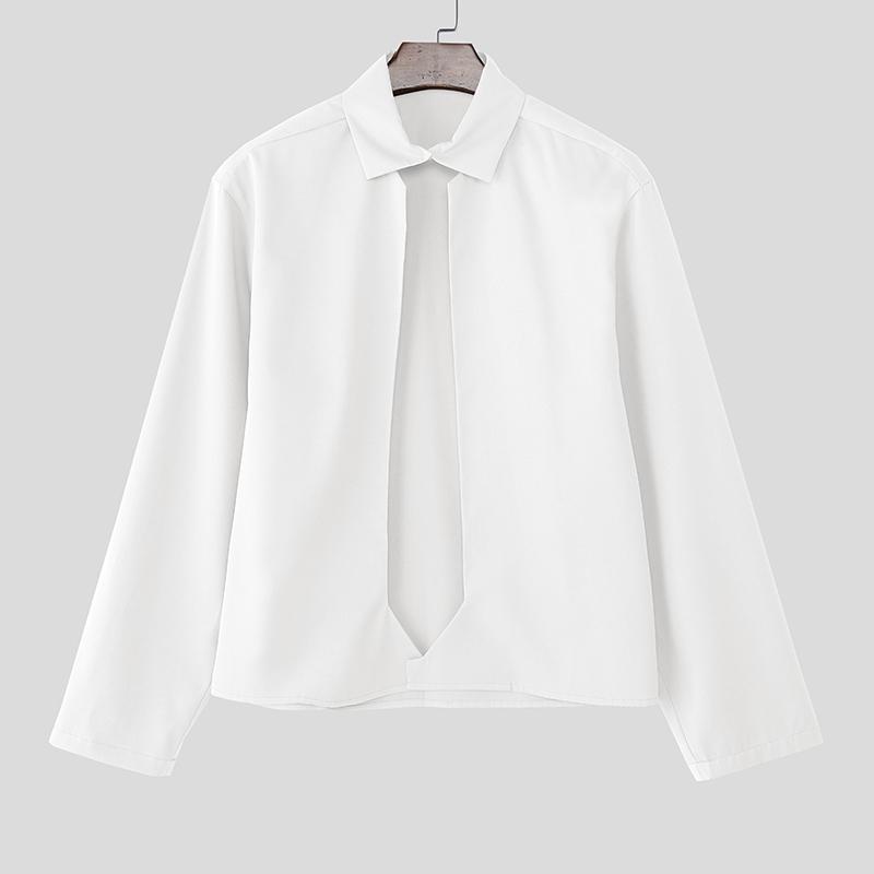 

INCERUN Oversized Men Lapel Neck Long Sleeve Hollow Front Cutout Casual Loose Shirts 5XL белый