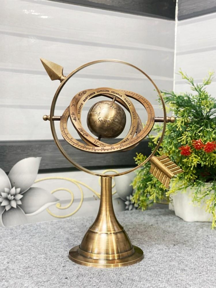 11" Antyczny Mosiężny Sfera Armilarna ze Strzałką – Morska Grawerowana Kula