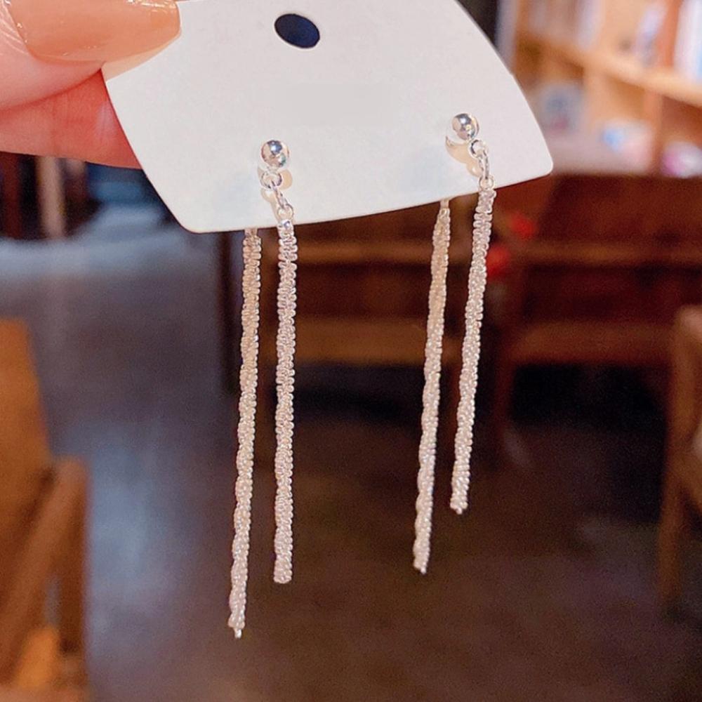 S925 Sparkling Screw Chain Long Drop Earrings – Haniel – From Korea