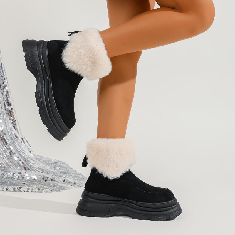 Chunky Platform Fluffy Fur Ankle Boots Women  Winter Non Slip Thick Bottom Suede Snow Boots Woman Furry Short Booties